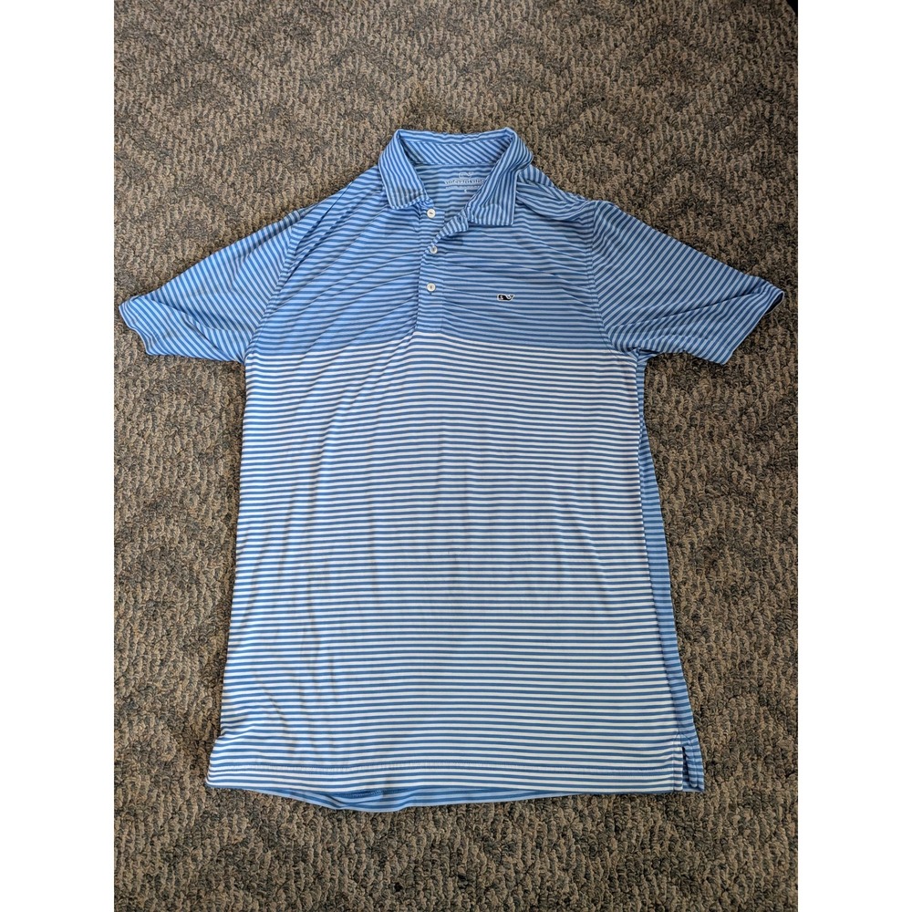 Vineyard Vines Mens Small Blue Striped Performance Short Sleeve Golf Polo Shirt